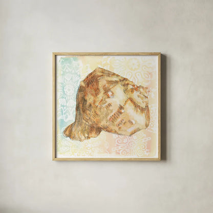 Golden Treasures III by Beth Grove. Shown in a natural wood glass frame for a timeless modern aesthetic. Available as an archival giclee rolled canvas, fine art paper, or poster print. SKU 23520a.