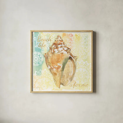 Golden Treasures Inspiration V by Beth Grove. Shown in a natural wood glass frame for a timeless modern aesthetic. Available as an archival giclee rolled canvas, fine art paper, or poster print. SKU 23530a.