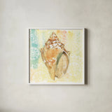 Golden Treasures V by Beth Grove. Shown in a crisp white glass frame for a clean and minimalist style. Available as an archival giclee rolled canvas, fine art paper, or poster print. SKU 23522a.