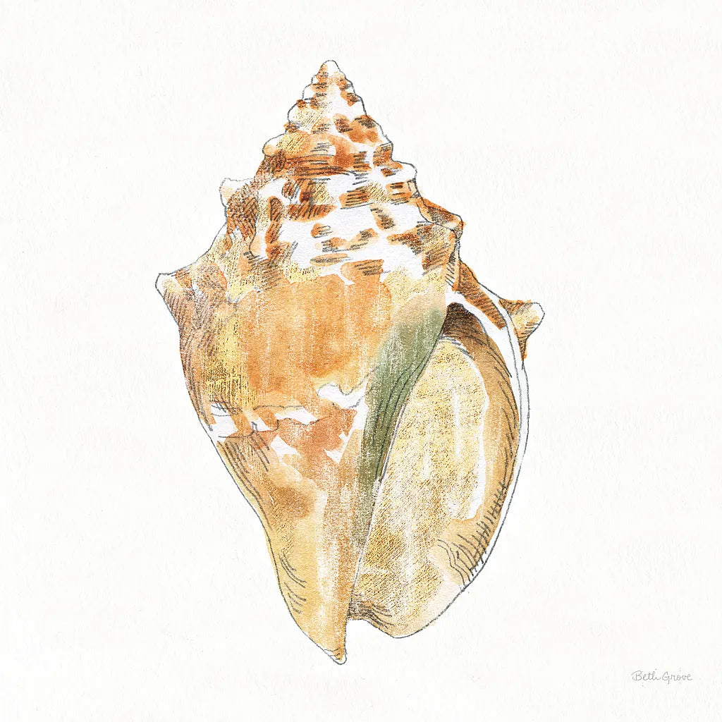 Golden Treasures V on White by Beth Grove. SKU 24033a. Archival Giclee Fine art print for wall decor.