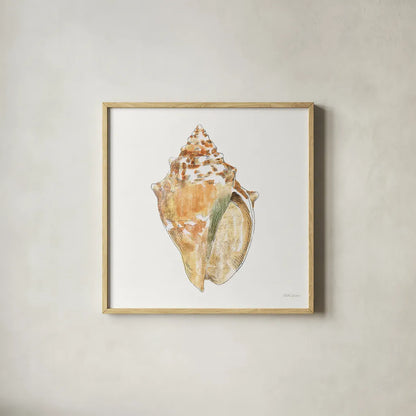 Golden Treasures V on White by Beth Grove. Shown in a natural wood glass frame for a timeless modern aesthetic. Available as an archival giclee rolled canvas, fine art paper, or poster print. SKU 24033a.