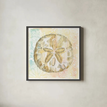 Golden Treasures VII by Beth Grove. Shown in a sleek black glass frame for a contemporary gallery look. Available as an archival giclee rolled canvas, fine art paper, or poster print. SKU 23524a.