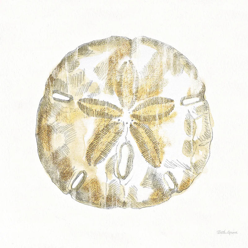 Golden Treasures VII on White by Beth Grove. SKU 24035a. Archival Giclee Fine art print for wall decor.