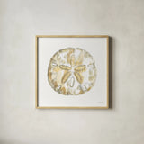 Golden Treasures VII on White by Beth Grove. Shown in a natural wood glass frame for a timeless modern aesthetic. Available as an archival giclee rolled canvas, fine art paper, or poster print. SKU 24035a.