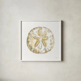 Golden Treasures VII on White by Beth Grove. Shown in a crisp white glass frame for a clean and minimalist style. Available as an archival giclee rolled canvas, fine art paper, or poster print. SKU 24035a.