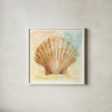 Golden Treasures VIII by Beth Grove. Shown in a crisp white glass frame for a clean and minimalist style. Available as an archival giclee rolled canvas, fine art paper, or poster print. SKU 23525a.