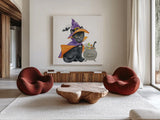 Halloween Pets I by Beth Grove. Shown as extra-large giant wall art in a modern living room. Available as an archival giclee rolled canvas, fine art paper, or poster print. SKU 41590a.