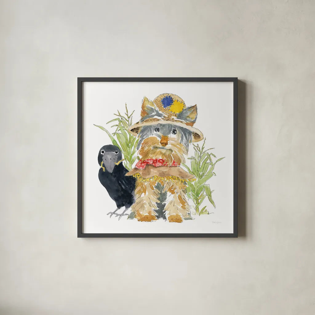 Halloween Pets IV by Beth Grove. Shown in a sleek black glass frame for a contemporary gallery look. Available as an archival giclee rolled canvas, fine art paper, or poster print. SKU 41593a.