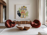 Halloween Pets IV by Beth Grove. Shown as extra-large giant wall art in a modern living room. Available as an archival giclee rolled canvas, fine art paper, or poster print. SKU 41593a.