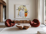 Halloween Pets V by Beth Grove. Shown as extra-large giant wall art in a modern living room. Available as an archival giclee rolled canvas, fine art paper, or poster print. SKU 43757a.