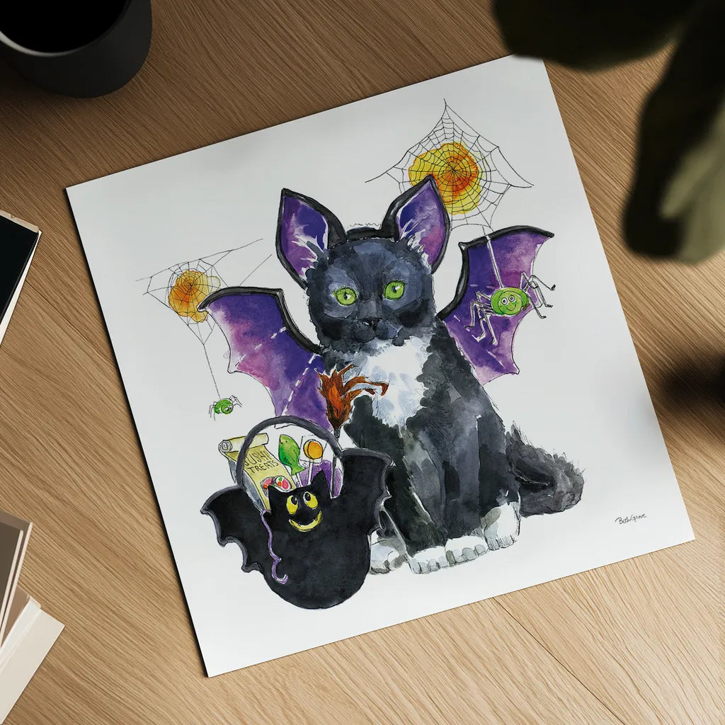 Halloween Pets VI by Beth Grove. Shown as a detailed flat fine art print, highlighting archival giclee quality. Available as an archival giclee rolled canvas, fine art paper, or poster print. SKU 43758a.
