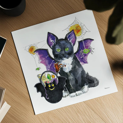 Halloween Pets VI by Beth Grove. Shown as a detailed flat fine art print, highlighting archival giclee quality. Available as an archival giclee rolled canvas, fine art paper, or poster print. SKU 43758a.