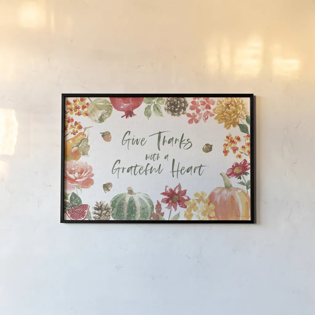 Harvest Bouquet I by Beth Grove. shown as a paper print in a black flame. Available as a archival giclee rolled canvas, fine art paper, or poster print. SKU 53775i.