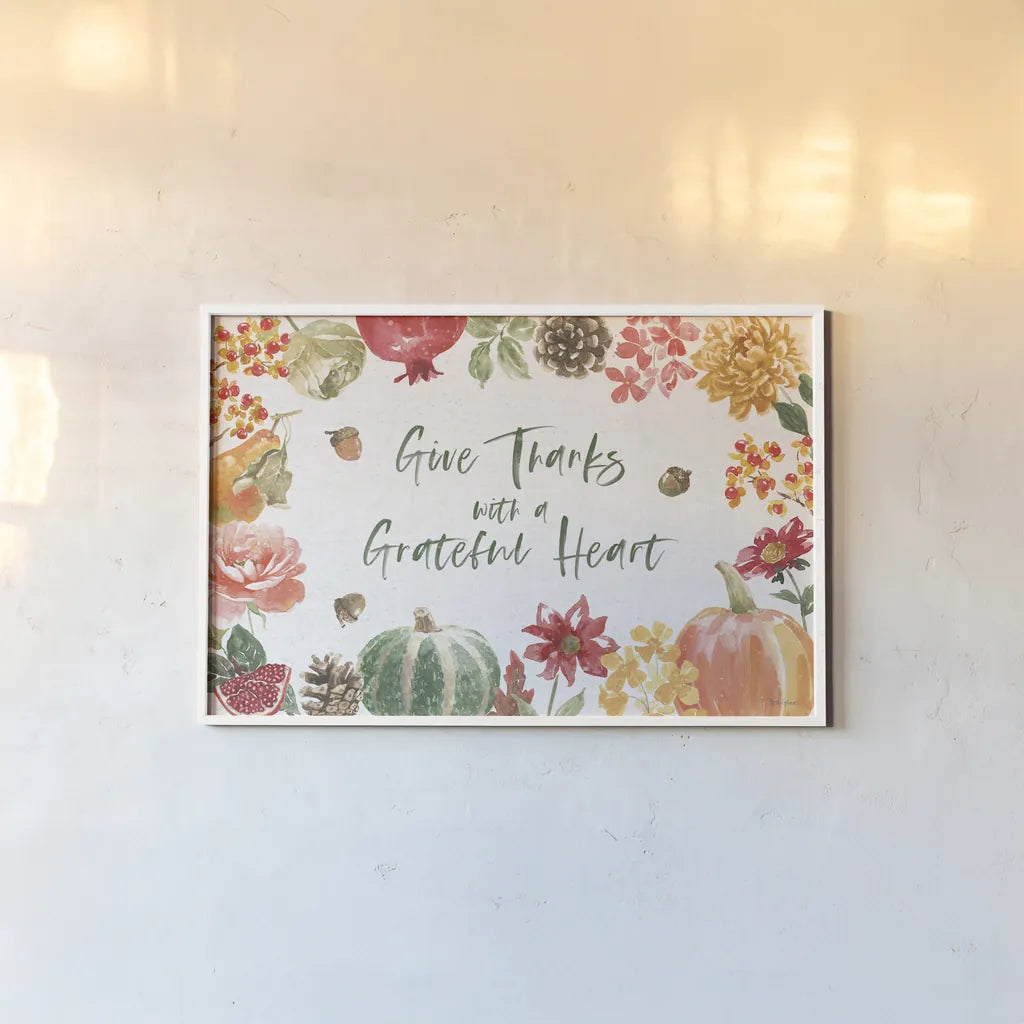 Harvest Bouquet I by Beth Grove. shown as a paper print in a white frame. Available as a archival giclee rolled canvas, fine art paper, or poster print. SKU 53775i.