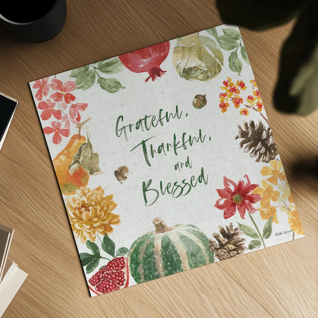 Harvest Bouquet II by Beth Grove. Shown as a detailed flat fine art print, highlighting archival giclee quality. Available as an archival giclee rolled canvas, fine art paper, or poster print. SKU 53776a.