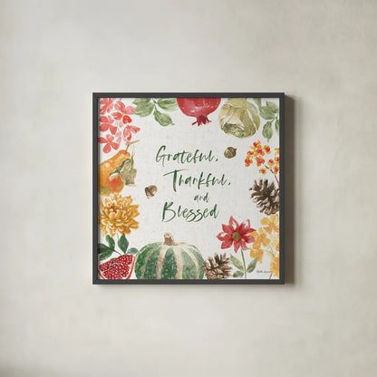 Harvest Bouquet II by Beth Grove. Shown in a sleek black glass frame for a contemporary gallery look. Available as an archival giclee rolled canvas, fine art paper, or poster print. SKU 53776a.