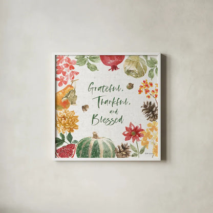 Harvest Bouquet II by Beth Grove. Shown in a crisp white glass frame for a clean and minimalist style. Available as an archival giclee rolled canvas, fine art paper, or poster print. SKU 53776a.