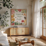 Harvest Bouquet II by Beth Grove. Shown in a natural wood frame in a cozy modern living room. Available as an archival giclee rolled canvas, fine art paper, or poster print. SKU 53776a.