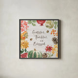 Harvest Bouquet II Shiplap by Beth Grove. Shown in a sleek black glass frame for a contemporary gallery look. Available as an archival giclee rolled canvas, fine art paper, or poster print. SKU 57889a.