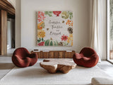 Harvest Bouquet II Shiplap by Beth Grove. Shown as extra-large giant wall art in a modern living room. Available as an archival giclee rolled canvas, fine art paper, or poster print. SKU 57889a.
