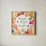 Harvest Bouquet III by Beth Grove. Shown in a natural wood glass frame for a timeless modern aesthetic. Available as an archival giclee rolled canvas, fine art paper, or poster print. SKU 53777a.