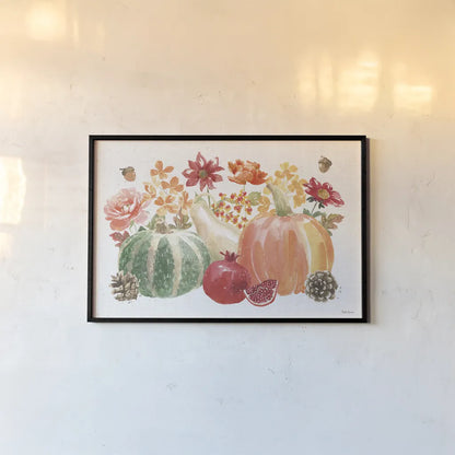 Harvest Bouquet IV by Beth Grove. shown as a paper print in a black flame. Available as a archival giclee rolled canvas, fine art paper, or poster print. SKU 53778i.
