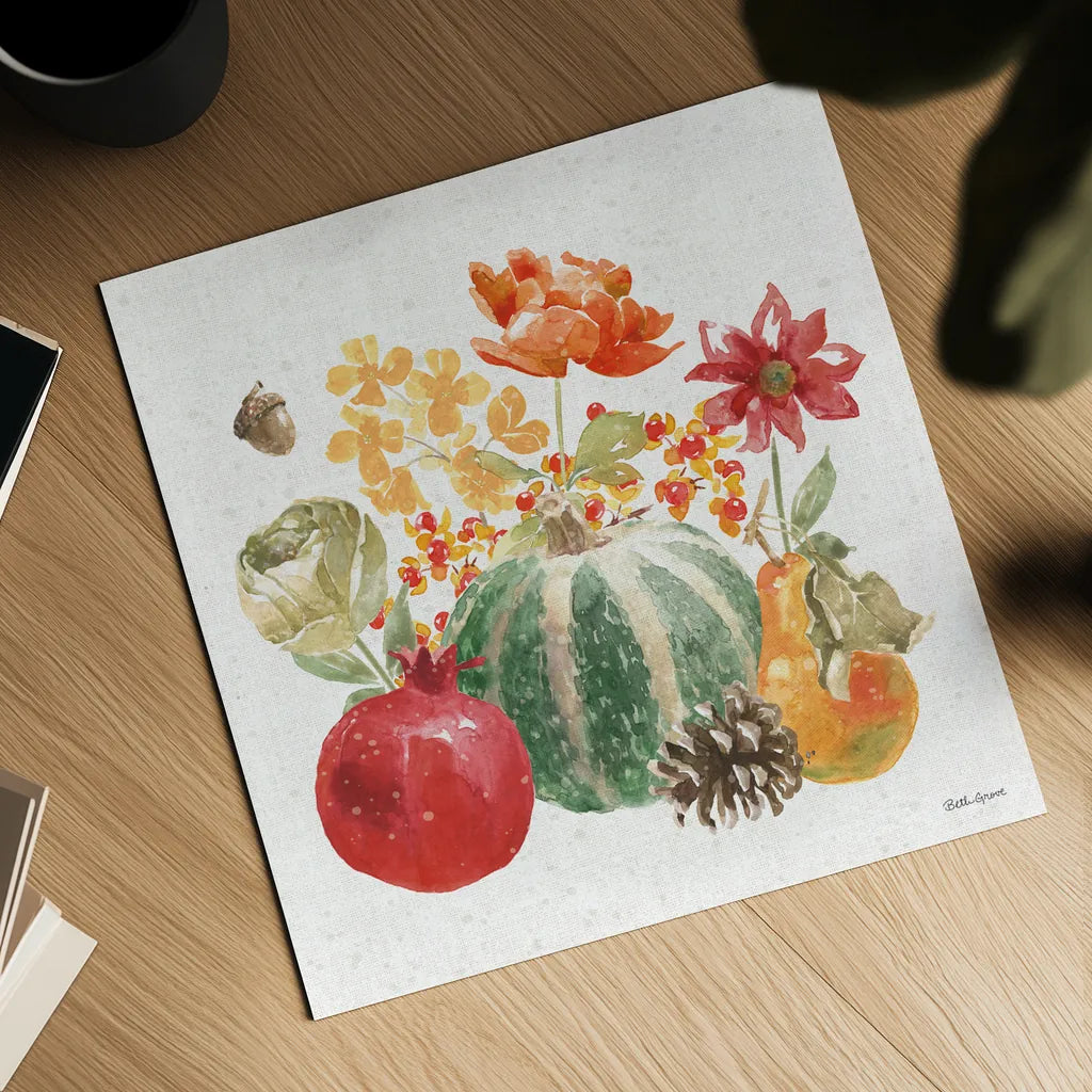 Harvest Bouquet V by Beth Grove. Shown as a detailed flat fine art print, highlighting archival giclee quality. Available as an archival giclee rolled canvas, fine art paper, or poster print. SKU 53779a.