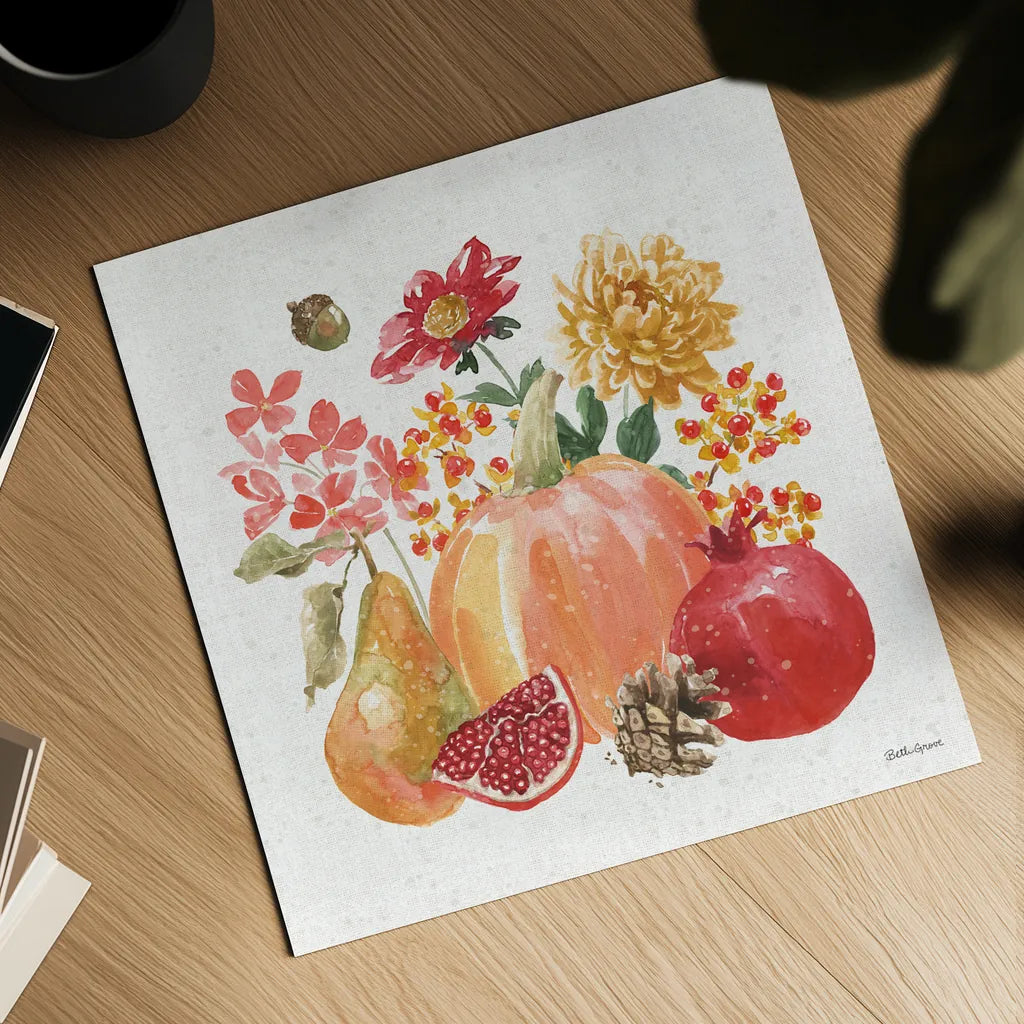 Harvest Bouquet VI by Beth Grove. Shown as a detailed flat fine art print, highlighting archival giclee quality. Available as an archival giclee rolled canvas, fine art paper, or poster print. SKU 53780a.