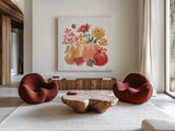 Harvest Bouquet VI by Beth Grove. Shown as extra-large giant wall art in a modern living room. Available as an archival giclee rolled canvas, fine art paper, or poster print. SKU 53780a.