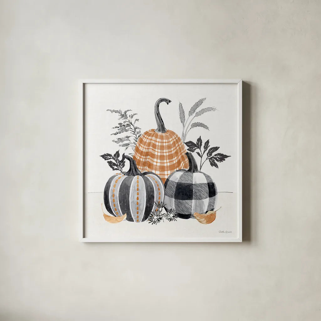 Harvest Classics III by Beth Grove. Shown in a crisp white glass frame for a clean and minimalist style. Available as an archival giclee rolled canvas, fine art paper, or poster print. SKU 76738a.