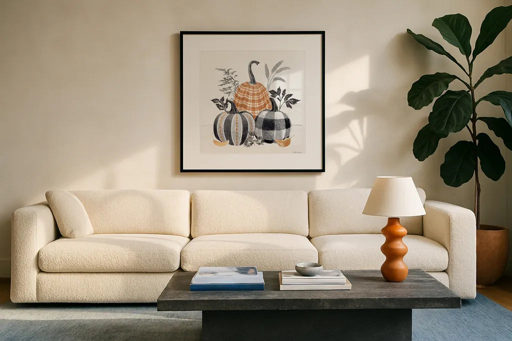 Harvest Classics III by Beth Grove. Displayed in a glass frame with matte in a clean modern living room. Available as an archival giclee rolled canvas, fine art paper, or poster print. SKU 76738a.