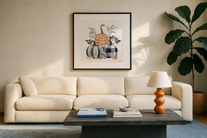 Harvest Classics III by Beth Grove. Displayed in a glass frame with matte in a clean modern living room. Available as an archival giclee rolled canvas, fine art paper, or poster print. SKU 76738a.