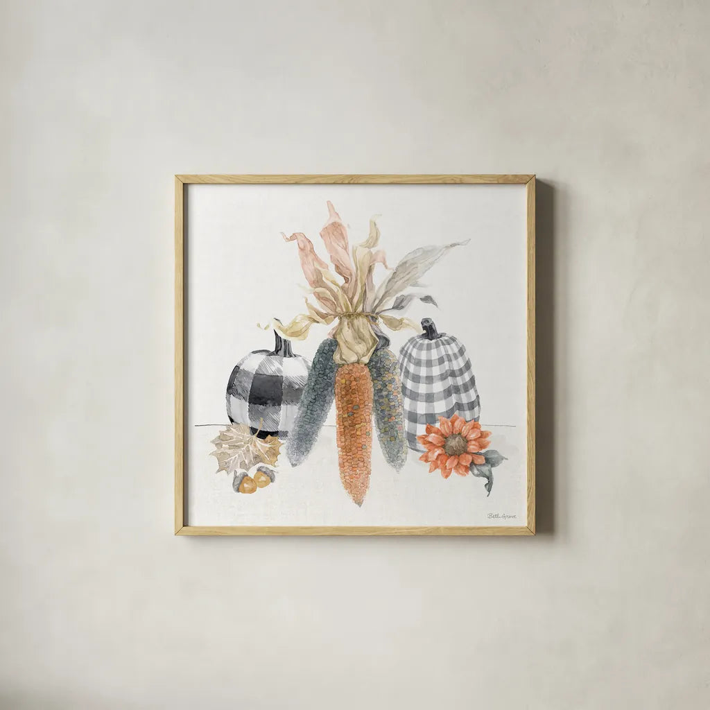 Harvest Classics X by Beth Grove. Shown in a natural wood glass frame for a timeless modern aesthetic. Available as an archival giclee rolled canvas, fine art paper, or poster print. SKU 77558a.