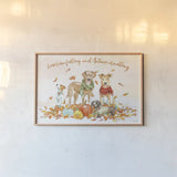Harvest Dogs I by Beth Grove. shown as a paper print in a natural frame. Available as a archival giclee rolled canvas, fine art paper, or poster print. SKU 61653i.