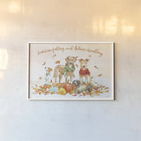 Harvest Dogs I by Beth Grove. shown as a paper print in a white frame. Available as a archival giclee rolled canvas, fine art paper, or poster print. SKU 61653i.