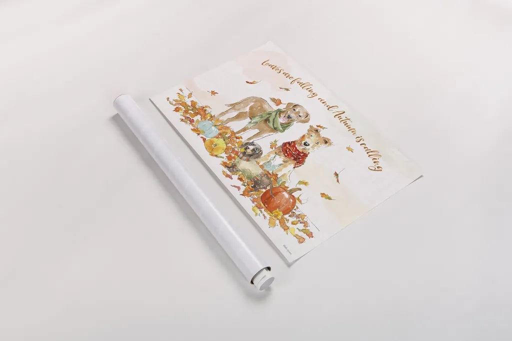 Harvest Dogs I v2 by Beth Grove. shown as a rolled paper print. Available as archival giclee rolled canvas, fine art paper, or poster print. SKU 74185i.