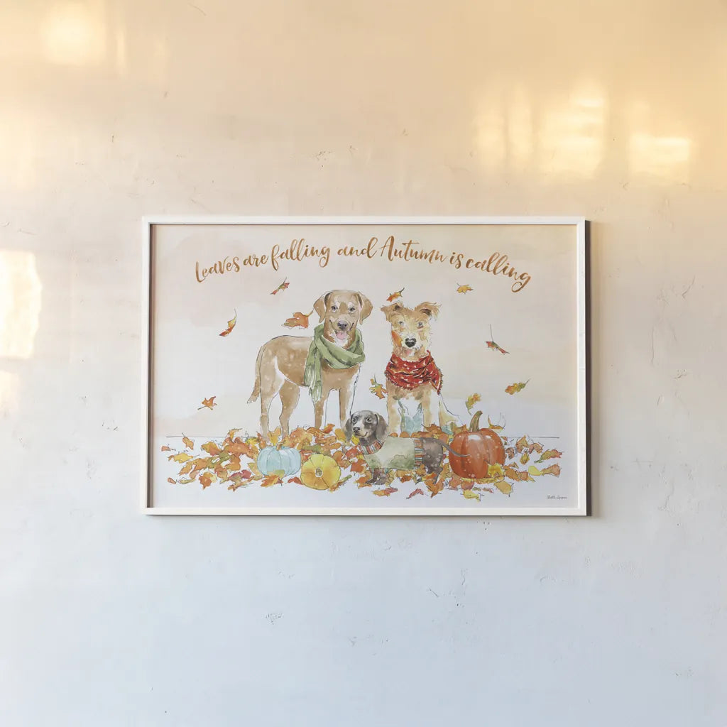 Harvest Dogs I v2 by Beth Grove. shown as a paper print in a white frame. Available as a archival giclee rolled canvas, fine art paper, or poster print. SKU 74185i.