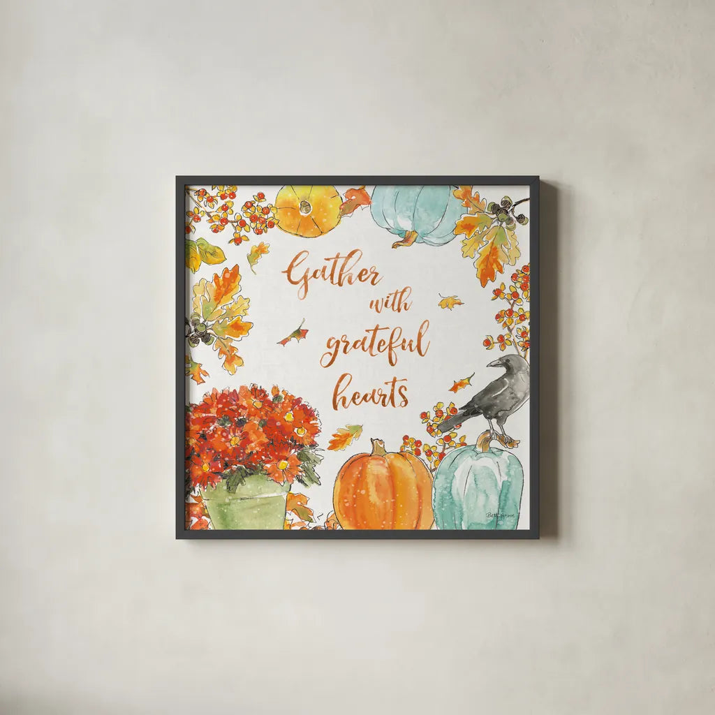 Harvest Dogs VI by Beth Grove. Shown in a sleek black glass frame for a contemporary gallery look. Available as an archival giclee rolled canvas, fine art paper, or poster print. SKU 61658a.