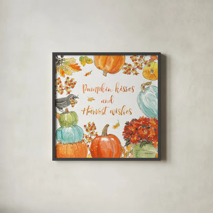 Harvest Dogs VII by Beth Grove. Shown in a sleek black glass frame for a contemporary gallery look. Available as an archival giclee rolled canvas, fine art paper, or poster print. SKU 61659a.