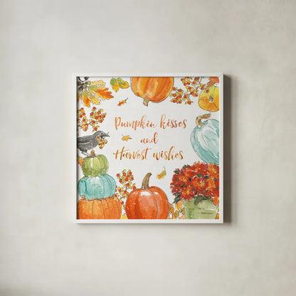 Harvest Dogs VII by Beth Grove. Shown in a crisp white glass frame for a clean and minimalist style. Available as an archival giclee rolled canvas, fine art paper, or poster print. SKU 61659a.