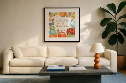 Harvest Dogs VII by Beth Grove. Displayed in a glass frame with matte in a clean modern living room. Available as an archival giclee rolled canvas, fine art paper, or poster print. SKU 61659a.