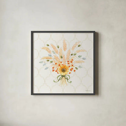 Harvest Wishes II by Beth Grove. Shown in a sleek black glass frame for a contemporary gallery look. Available as an archival giclee rolled canvas, fine art paper, or poster print. SKU 100679a.