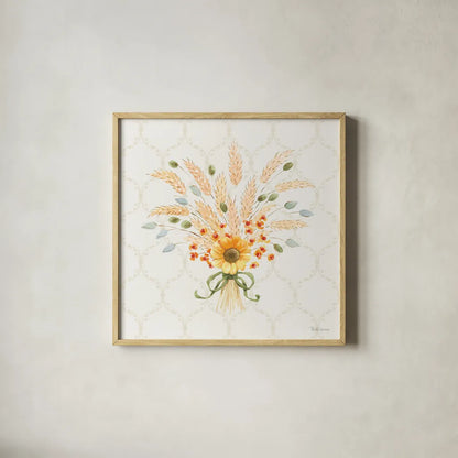 Harvest Wishes II by Beth Grove. Shown in a natural wood glass frame for a timeless modern aesthetic. Available as an archival giclee rolled canvas, fine art paper, or poster print. SKU 100679a.
