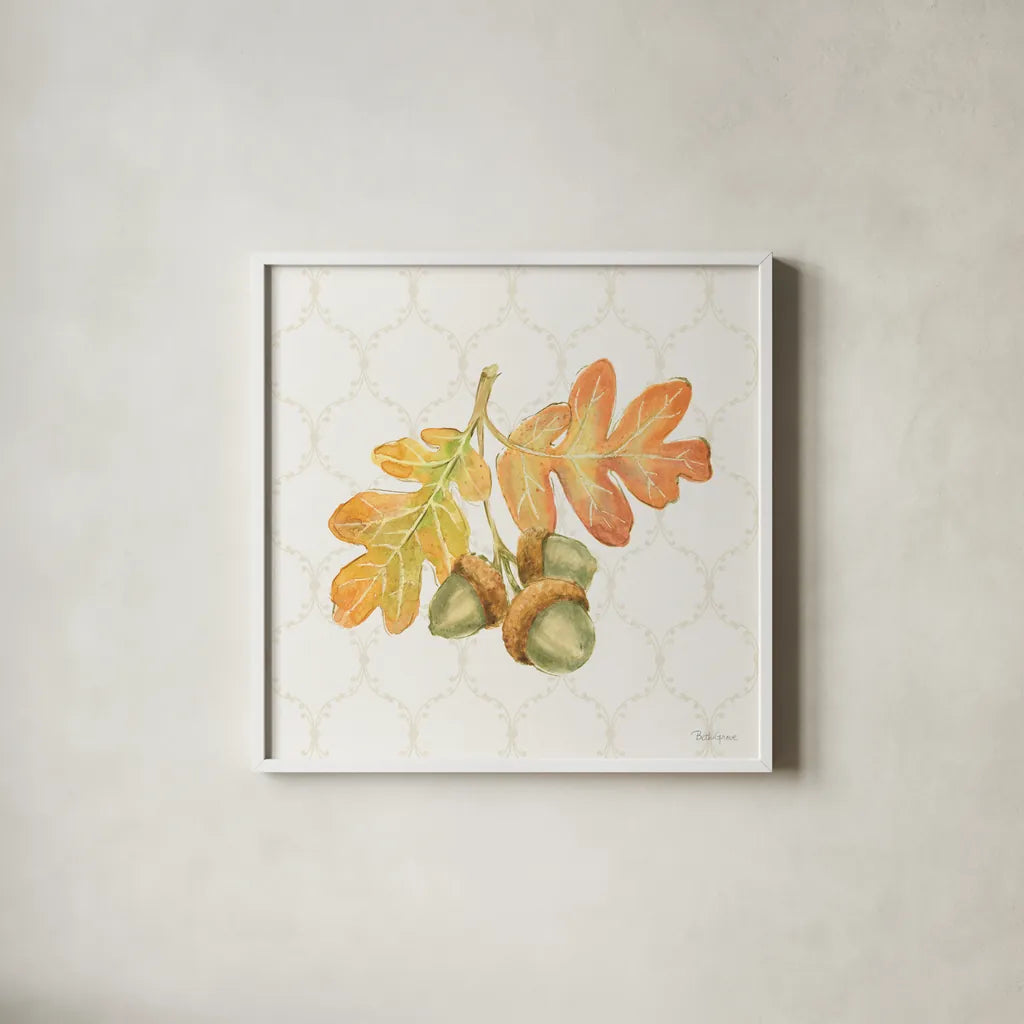 Harvest Wishes III by Beth Grove. Shown in a crisp white glass frame for a clean and minimalist style. Available as an archival giclee rolled canvas, fine art paper, or poster print. SKU 100680a.