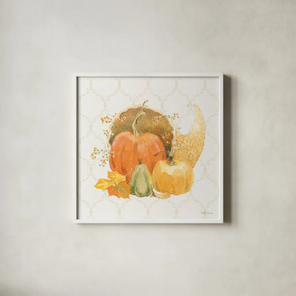 Harvest Wishes IV by Beth Grove. Shown in a crisp white glass frame for a clean and minimalist style. Available as an archival giclee rolled canvas, fine art paper, or poster print. SKU 100681a.