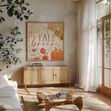 Harvest Wishes VII by Beth Grove. Shown in a natural wood frame in a cozy modern living room. Available as an archival giclee rolled canvas, fine art paper, or poster print. SKU 100684a.