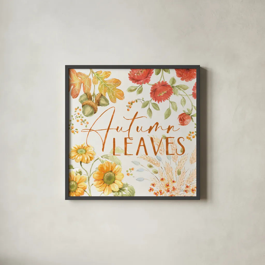 Harvest Wishes VIII by Beth Grove. Shown in a sleek black glass frame for a contemporary gallery look. Available as an archival giclee rolled canvas, fine art paper, or poster print. SKU 100685a.