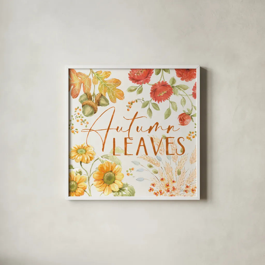 Harvest Wishes VIII by Beth Grove. Shown in a crisp white glass frame for a clean and minimalist style. Available as an archival giclee rolled canvas, fine art paper, or poster print. SKU 100685a.