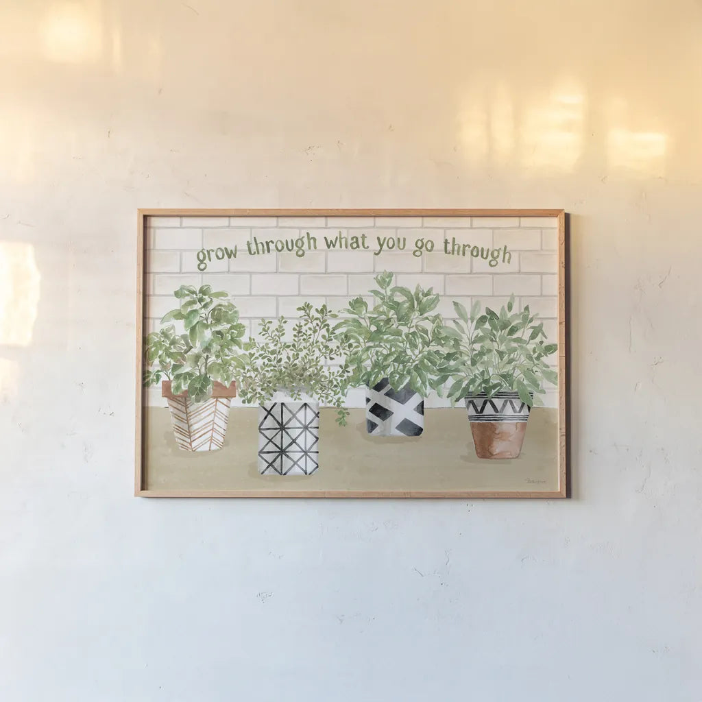 Herb Garden I by Beth Grove. shown as a paper print in a natural frame. Available as a archival giclee rolled canvas, fine art paper, or poster print. SKU 66644i.