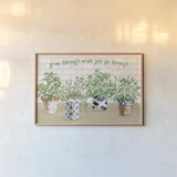 Herb Garden I by Beth Grove. shown as a paper print in a natural frame. Available as a archival giclee rolled canvas, fine art paper, or poster print. SKU 66644i.